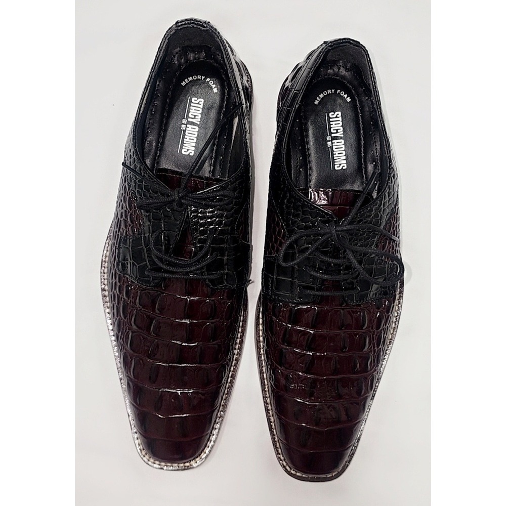 Stacy Adams Men Burgundy Black Crocodile Print Leather Oxford Dress Shoes 9M - Picture 5 of 6